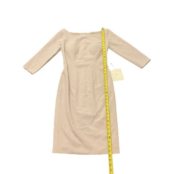 LanTing Bride Dress 4/6 Small Blush Pink 3/4 Sleeve Knee Length Fitted NWT - Picture 3 of 9